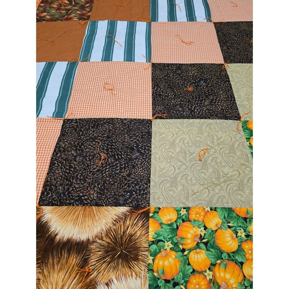 New Handmade Patchwork Quilt Fall Harvest Pumpkin Autumn Theme Cozy Bedding/0191